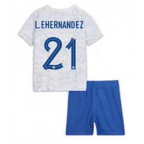 Francja Lucas Hernandez #21 Koszulka Wyjazdowych Dziecięca MŚ 2022 Krótki Rękaw (+ Krótkie spodenki)